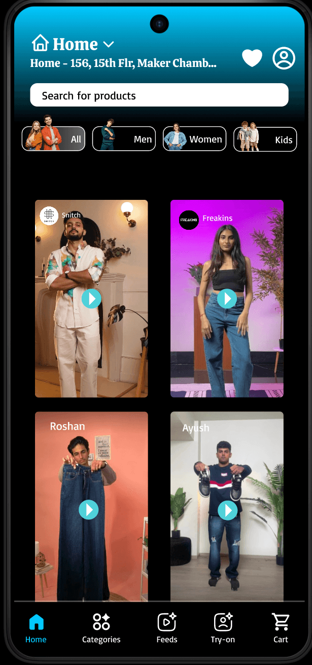 Zwishh app video discovery feed showing trending fashion from local stores